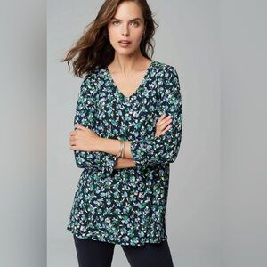 NWT J. Jill wearever navy floral smocked tunic top sz xs